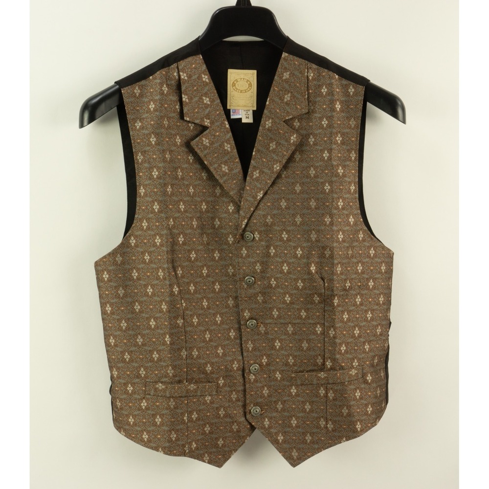 Vintage Wahmaker USA Jacquard Western Vest Mens Medium Gray Brown Argyle Metal